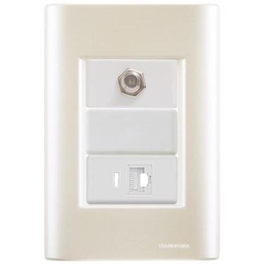 Imagem de Cj Tomadas RJ45 Ethernet + TV Coaxial Giz Pérola Tramontina completo p