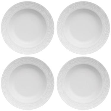 Imagem de Jogo 4 Pratos Fundos 23,5cm Porcelana Germer Relevo Chevron Brancos Redondos