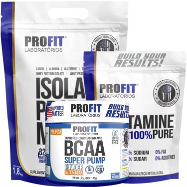 Imagem de WHEY ISOLADO 1,8KG l GLUTAMINA PURA 300G l BCAA 150G SUPER PUMP l PROFIT-Unissex