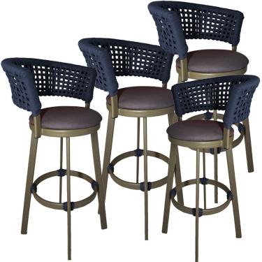 Imagem de 4 Banqueta Somália Em Alumínio E Corda Náutica Jardim Azul Marinho