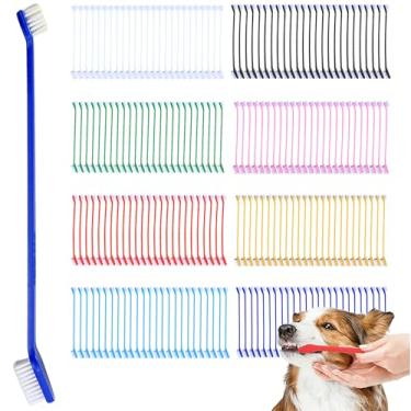 Imagem de Escova de dentes para cães a granel – Kit de escova de dentes de cabeça dupla de 8 cores – Escova de dentes de cachorro de cabo longo para cães grandes e pequenos gatos e a maioria dos animais de