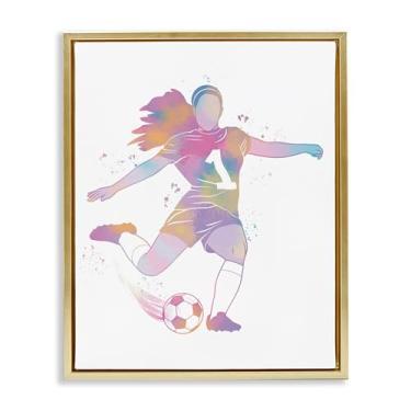 Imagem de Stupell Industries Arte de parede em tela flutuante em ouro pastel de futebol feminino atleta, design de Marcus Prime, 78 x 63 cm