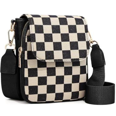 Imagem de Bolsa tiracolo feminina xadrez listrada pochete bolsa de peito para compras no trabalho, Preta, Tendência