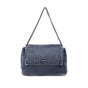 Imagem de SweatyRocks Bolsa jeans feminina com aba e alças de corrente, Azul, one_size, Macio