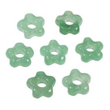 Imagem de rockcloud 10 contas de flores de cristal de aventurina verde natural para artesanato DIY, contas soltas de flores de 14 a 15 mm com orifício grande para fabricação de joias
