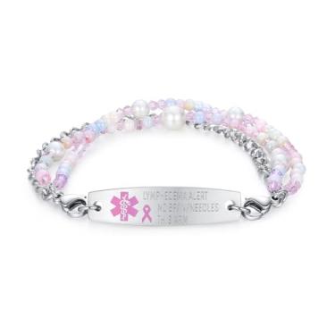 Imagem de mnmoom Pulseiras de identificação médicas intercambiáveis de 19 cm para mulheres, pulseiras de alerta médico com gravação personalizada, Medium, Metal, Sem Pedra Preciosa