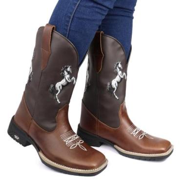 Imagem de Bota Texana Bico Quadrado Bordada Em Couro Cano Sintetico Arietto, Mar