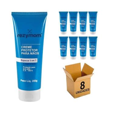 Imagem de Creme Protetor Luva Quim Para Mãos 3 Em 1 Rezymom 200g 8 Uni