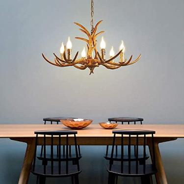 Imagem de XFNVXC Lustre retrô de resina Chifre Lig de luxo, vintage Country Deer Horn Chifre Lig Luxuoso Lig Lustre Pendente Lig Luminária para Sala de Estar Sala de Jantar Bedro