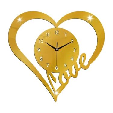 Imagem de predolo Relógio de parede em formato de coração, silencioso, moderno, decoração suspensa, relógio de amor, sem -taque, para estúdio de Natal, cozinha de, Ouro
