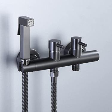 Imagem de MINJING Conjunto de misturador de spray de banheiro kit de pulverizador de torneira de bidê de alça dupla cinza para vaso sanitário bifuncional pulverizador portátil acessório de vaso sanitário