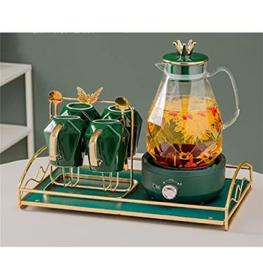 Imagem de Conjunto de água de vidro casa sala de estar conjunto de bule de chá conjunto de copo copo de água estilo nórdico conjunto de chá com base quente (cor: A, tamanho: kit de 4 xícaras)