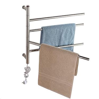 Imagem de Toalheiros aquecidos rotativos para aquecedor de toalhas elétrico montado na parede 4 barras redondas toalheiro elétrico inteligente toalheiro aquecido de aço inoxidável 51W secador de toalhas