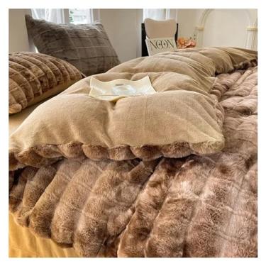 Imagem de Conjunto de capa de edredom quente de pele de coelho sintética outono inverno com lençol de cama e fronha Queen Plush jogo de cama macio (curry 150 x 200 cm)