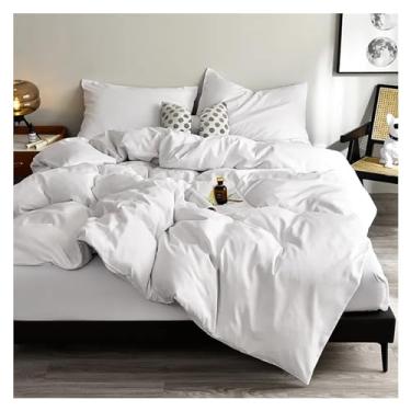 Imagem de Conjunto de roupa de cama de tecido amigo da pele preto conjunto de capa de edredom cor sólida solteiro casal king size conjunto de capa de colcha (branco 220 x 220 cm 4 peças)