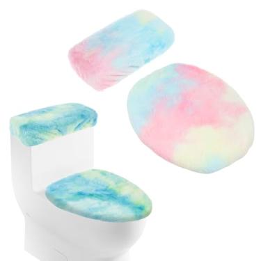 Imagem de Conjunto de 2 conjuntos de capas de vaso sanitário, macias e versáteis, capas de assento de banheiros de mármore, kit de capas de tanque elegantes para sua casa (conjunto de 2, rosa + azul)