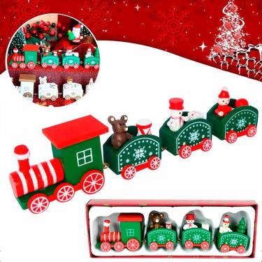Imagem de Trem Brinquedo Decoração Natalina Trenzinho De Madeira-Verde