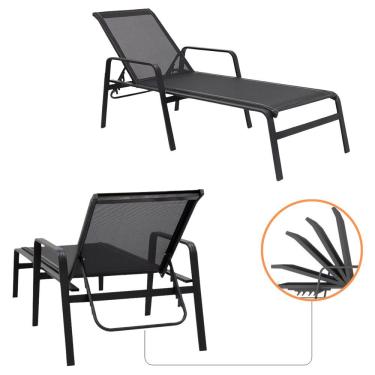 Imagem de Kit 2 Cadeira Espreguiçadeira Sevilha Tela Sling Alumínio Praia Piscina Preto