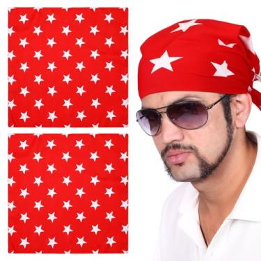 Imagem de Tegeme 2 Pcs Star Printed Costume Bandanas American Flag Bandanas Costume Star Printed Wrestling Headband for Independence Day