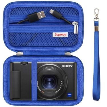 Imagem de Supmay Capa rígida de viagem para câmera digital Sony ZV-1F / ZV-1 / ZV-1 II, bolsa de viagem com bolso de malha com zíper para bateria, cabo de carregamento, cartão USB, azul