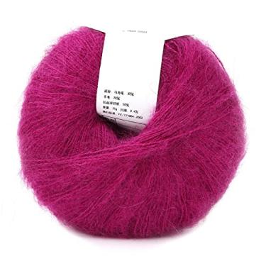 Imagem de Aramox Fio Macio Angola Mohair tricô lã 12 Cores Conjunto Lavável à Mão Anti Pilling para Cachecóis Xales Suéteres Chapéus Com 30% 20% 50% Fibra (15 vermelho rosa profundo)