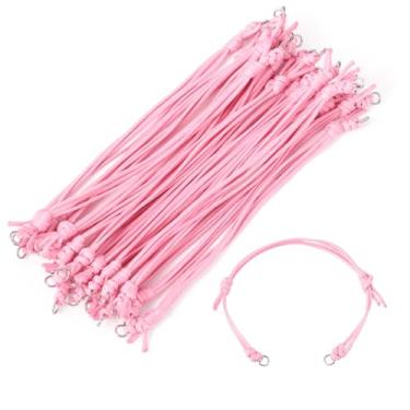 Imagem de 20 peças de pulseiras ajustáveis coreanas de poliéster encerado com anéis de salto para pulseiras da amizade, fabricação de joias, artesanato, suprimentos rosa pérola, 23,5 cm (9-1/4 pol.)