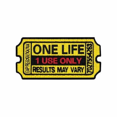 Imagem de One Life Results May Vary Patch de bilhete bordado com aplique de moral e emblema costurado