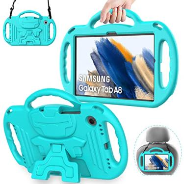 Imagem de AVAWO Capa infantil para Samsung Galaxy Tab A8 10,5 2022 (SM-X200/X205/X207), com alça, leve, à prova de choque, suporte para Samsung Galaxy Tab A8 10,5 polegadas 2022, turquesa