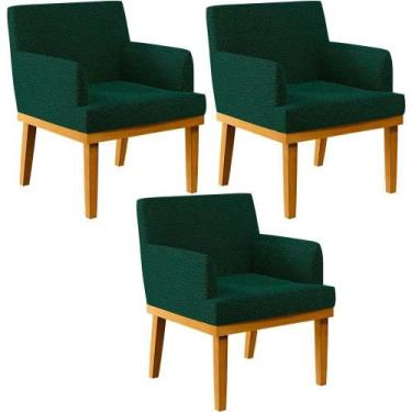 Imagem de Kit 3 Poltronas Base Mel Beatriz W01 Bouclê Verde - LYAM DECOR