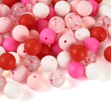 Imagem de 65 peças de contas redondas de silicone de 15 mm contas de borracha vermelha rosa espaçadora solta para dia dos namorados caneta colar pulseira faça você mesmo joias fazendo chaveiro decoração