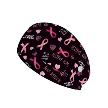 Imagem de Gomyblomy Faixa de cabeça de enfermeira de fita rosa com botões para máscara antiderrapante, faixas de cabeça de amamentação, conscientização do câncer de mama, faixas de cabelo largas para mulheres