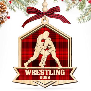 Imagem de HEXMOZ Enfeites de luta livre para árvore de Natal - Presentes de luta livre para meninos adolescentes - Presentes de lutador, ornamento esportivo, decorações de Natal - Enfeites de Natal de madeira