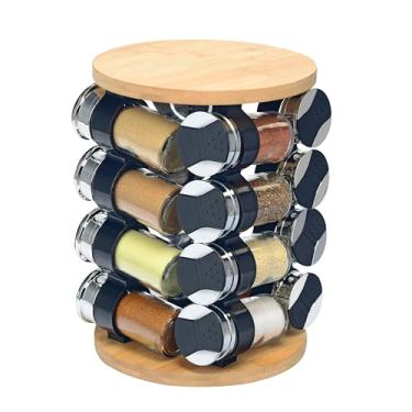 Imagem de Jogo de 16 Porta Condimentos em Vidro com Suporte em Bambu 100Ml L19Xp19Xa26,8Cm Dynasty - Full Fit