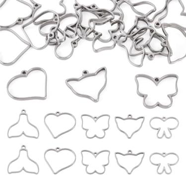 Imagem de Spritewelry Pingentes de moldura de liga aberta nas costas, pingentes dourados com moldura oca, estrela, coração, lágrima, resina para fazer joias de flores prensadas em resina UV DIY, Medium, Metal