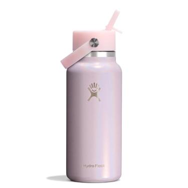 Imagem de HYDRO FLASK Garrafa de água - aço inoxidável isolado - tampa de canudo flexível de boca larga, não derrama, à prova de vazamento e recarregável em rosa brilhante de 947 ml
