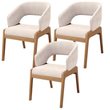 Imagem de Kit 03 Cadeiras De Jantar E Estar Living Estofada Lince L02 Suede Bege - Lyam Decor