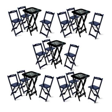 Imagem de Kit 5 Conjuntos De Mesa Bistrô Dobrável Jack Daniel's Com 3 Banquetas De Madeira Preta.