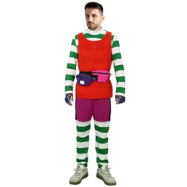 Imagem de Nonnyer Macacão feminino de palhaço, camisa, chapéu, macacão, meias, cosplay, Halloween, uniforme, Cabeceira principal (masculino), X-Large