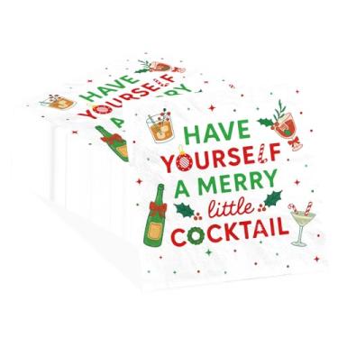 Imagem de 100 guardanapos de papel de coquetel de Natal em 3 camadas aquarela Have Yourself a Merry Little Cocktail Toalhas de mão descartáveis guardanapos de sobremesa de férias engraçados para Natal, inverno