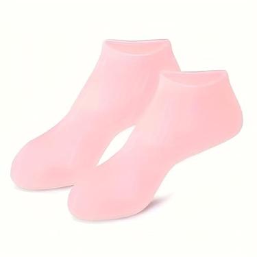 Imagem de 2 pares de meias de gel de silicone, hidratantes, macias, reutilizáveis, confortáveis para cuidados com o calcanhar, hidratação, pedicure, presente, rosa