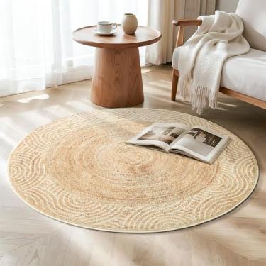 Imagem de Asrug Tapete redondo de 1,2 m, para sala de jantar, 1,2 m, antiderrapante, lavável à máquina, tapetes circulares para sala de estar, cozinha, quarto, berçário, entrada, sala de jogos, casa de fazenda