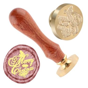 Imagem de Carimbo de lacre de cera de Natal Feliz Natal Carimbo de latão e uma alça de madeira carimbos cabeça para cartões de Natal, convites de festa, cartas, envelopes, cartões de felicitações, presentes