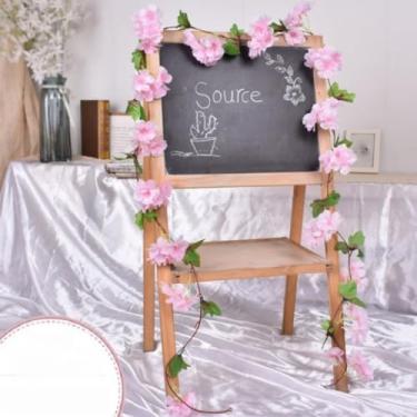 Imagem de Flores artificiais - flor de seda com hastes rosa flor de cerejeira arranjos florais falsos para casa de banho escritório mesa central prateleira decoração de casamentos