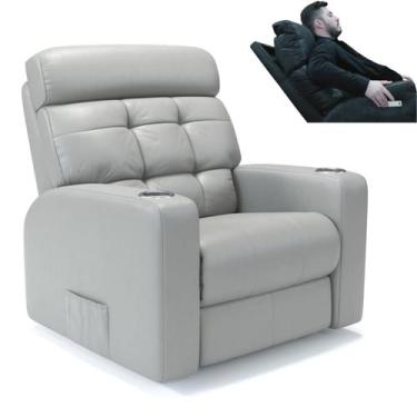 Imagem de Poltrona do Papai Reclinável Elétrica em Tecido Couro Bovino Legítimo 