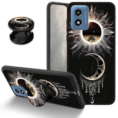 Imagem de Capa preta de sol e lua para Motorola Moto G Play 4G 2024, capa protetora de TPU macio à prova de choque com suporte combinando, capa de telefone fina antiarranhões para Moto G Play 4G 2024 6,5