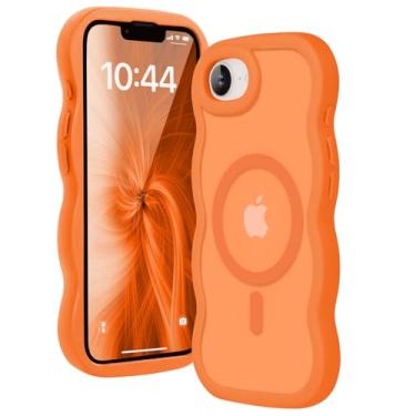 Imagem de Amzfield Capa magnética para iPhone 16e, compatível com moldura ondulada Magsafe fofa translúcida fosca rígida de silicone à prova de choque para mulheres e meninas, laranja cósmico