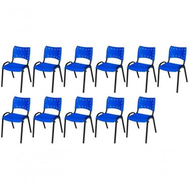 Imagem de Cadeira Iso Base Preto Igreja, Escola, Escritório - Azul Kit 11 Peças
