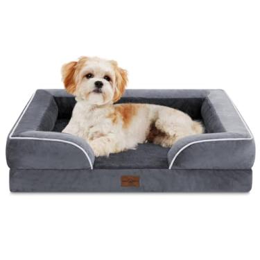 Imagem de Comfort Expression Cama para cães pequenos à prova d'água com espuma ortopédica, sofá-cama confortável para animais de estimação com capa removível lavável e fundo antiderrapante (P, cinza escuro)
