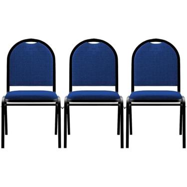 Imagem de Kit 3 Cadeiras Hoteleiras Auditório Empilhável Linho M23 Azul - Mpozenato