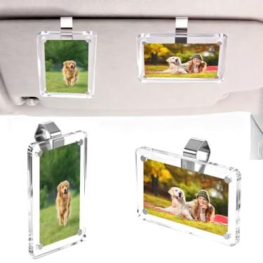 Imagem de Suporte de foto de carro, 2 peças, clipe magnético de 6 x 9 cm, clipe de foto para viseira de carro, visor horizontal e vertical, porta-retrato de acrílico transparente tamanho carteira